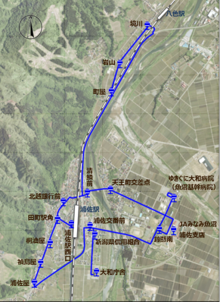 （写真）市民バス 浦佐・五箇コース路線図