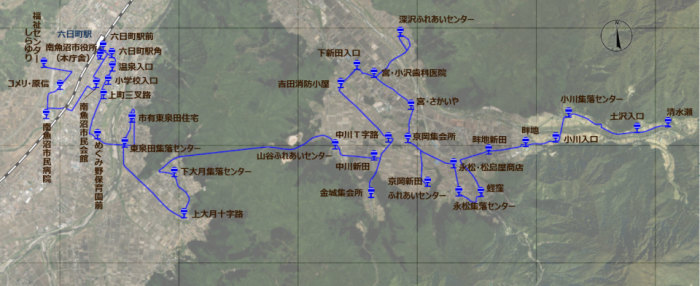 市民バス五十沢・大月コース路線図